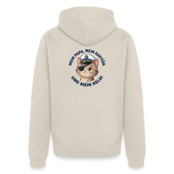 Mein Papa Kapitän und Held - Unisex Premium Bio Zip Hoodie - Beige - Hinten - Thijin (182cm)