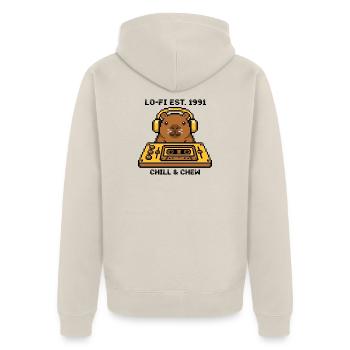 Capybara DJ Kassette Lo-Fi Retro Pixel Art 90s  - Unisex Premium Bio Zip Hoodie - Beige - Hinten - Thijin (182cm)