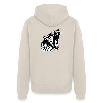 Schwarzweiß Leopardenkopf (PNG) - Unisex Premium Bio Zip Hoodie - Beige - Hinten - Thijin (182cm)