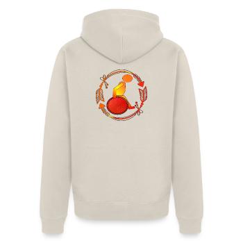 Rollstuhllfahrer Gehbehinderung ROLLSTUHL - Unisex Premium Bio Zip Hoodie - Beige - Hinten - Thijin (182cm)
