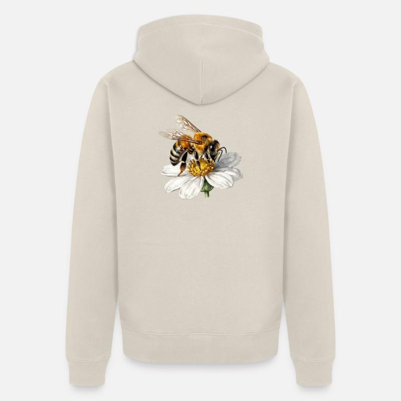 Abeille sur fleur blanche - Veste à capuche bio Premium Unisexe - beige