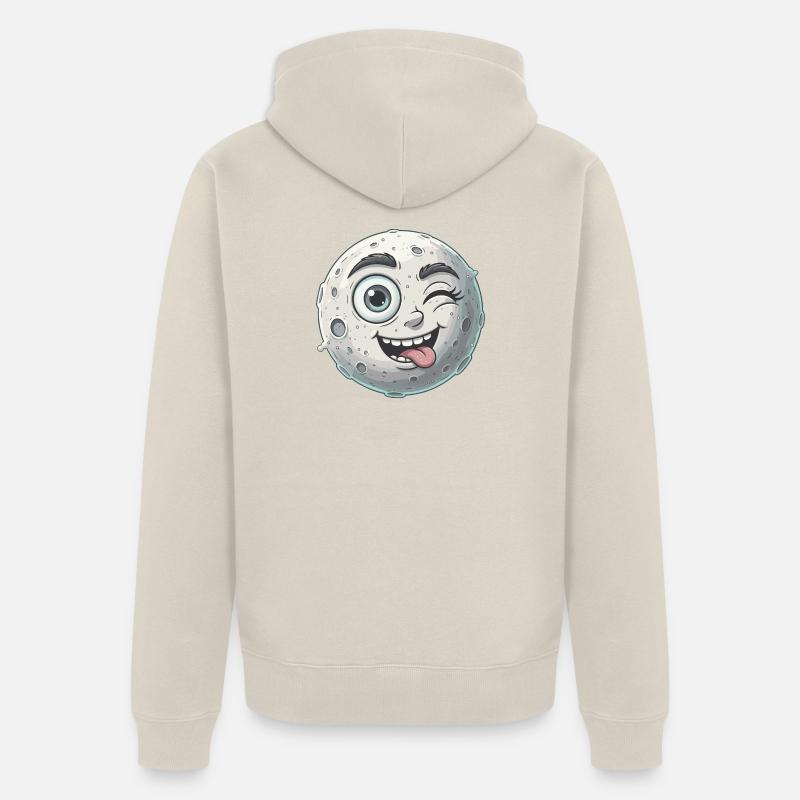 Dessin animé Visage de Lune Ondulant - Veste à capuche bio Premium Unisexe - beige