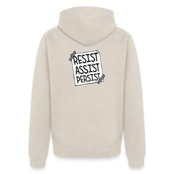 Resist Assist Persist Aktivismus Motivation Logo - Unisex Premium Bio Zip Hoodie - Beige - Hinten - Thijin (182cm)