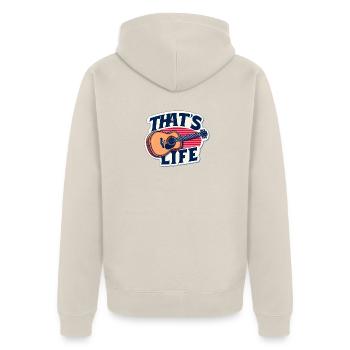 Lebendige Gitarre mit Slogan - Unisex Premium Bio Zip Hoodie - Beige - Hinten - Thijin (182cm)