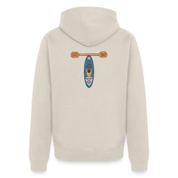 BUCHSTABE T - KAJAK - Unisex Premium Bio Zip Hoodie - Beige - Hinten - Thijin (182cm)