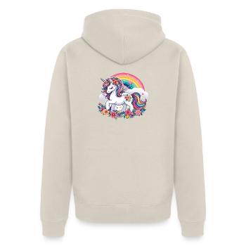 Licorne avec des fleurs et arc-en-ciel - Veste à capuche bio Premium Unisexe - beige - Dos - Thijin (182cm)