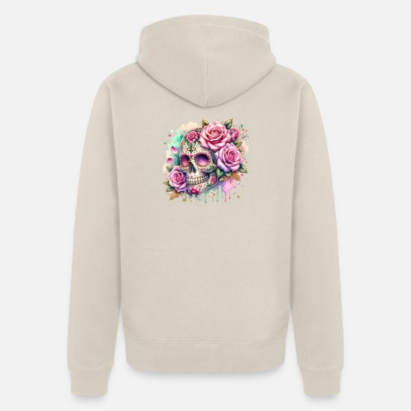 Fleurs Crâne Beauté Floraison - Veste à capuche bio Premium Unisexe - beige