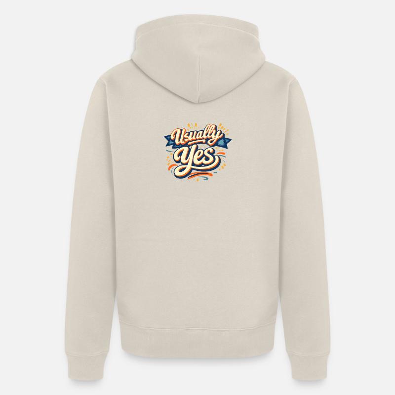 Usually Yes Retro Script - Unisex Premium Organic Zip Hoodie - beige