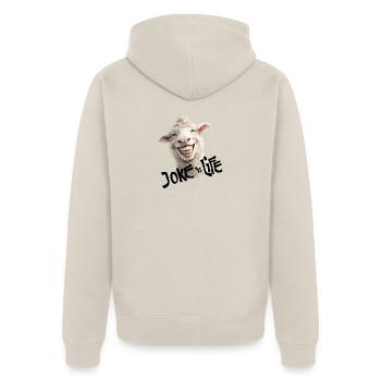La blague de l’agneau souriant, c’est la vie - Veste à capuche bio Premium Unisexe - beige - Dos - Thijin (182cm)