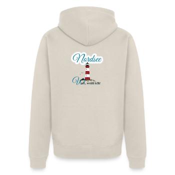 Nordsee, Watt, Meer, Leuchtturm - Unisex Premium Bio Zip Hoodie - Beige - Hinten - Thijin (182cm)