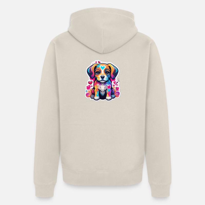Chiot arc ciel coeur joyeux - Veste à capuche bio Premium Unisexe - beige