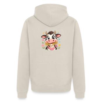 Vache avec foin et fleurs - Veste à capuche bio Premium Unisexe - beige - Dos - Thijin (182cm)
