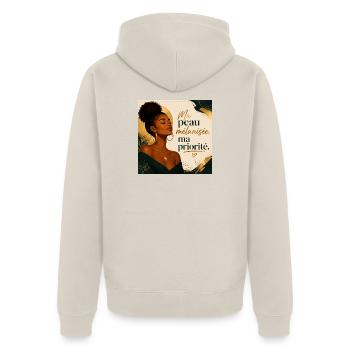 Ma peau mélanisée, ma priorité - Veste à capuche bio Premium Unisexe - beige - Dos - Thijin (182cm)
