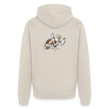 Igel Astronaut repariert Teetassen Satellit im All - Unisex Premium Bio Zip Hoodie - Beige - Hinten - Thijin (182cm)