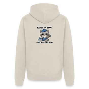 Farbe im Blut Pinsel in der Hand - Maler Waschbär - Unisex Premium Bio Zip Hoodie - Beige - Hinten - Thijin (182cm)