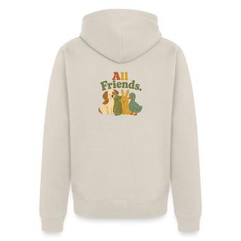 All Friends Animals Vegan Animal Rights Retro - Unisex Premium Organic Zip Hoodie - beige - Back - Thijin (182cm)