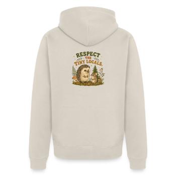 Respect The Tiny Locals Hedgehog Retro - Unisex Premium Organic Zip Hoodie - beige - Back - Thijin (182cm)