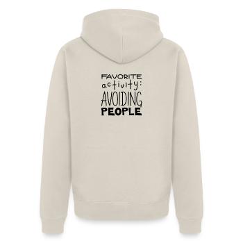 Lieblingsbeschäftigung: Menschen meiden, Schwarz - Unisex Premium Bio Zip Hoodie - Beige - Hinten - Thijin (182cm)