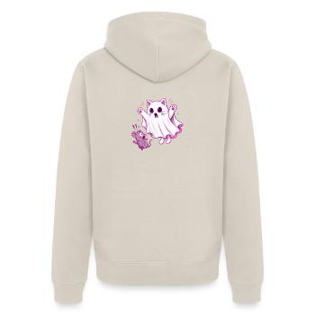 Spooky Kitty  - Unisex Premium Bio Zip Hoodie - Beige - Hinten - Thijin (182cm)