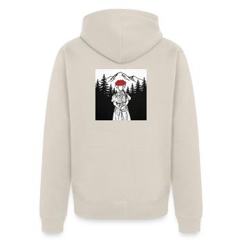 Trachtenmädchen Bergpanorama - Echte Heimat! - Unisex Premium Bio Zip Hoodie - Beige - Hinten - Thijin (182cm)
