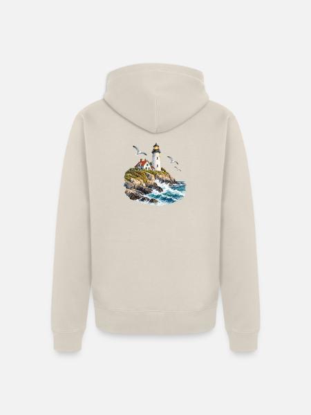 Leuchtturm an rauer Küste - Unisex Premium Bio Zip Hoodie - Beige