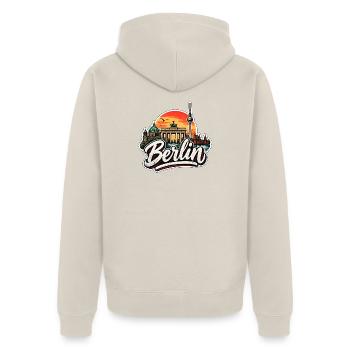 Berlin Skyline Retro Hauptstadt Motiv Wahrzeichen  - Unisex Premium Bio Zip Hoodie - Beige - Hinten - Thijin (182cm)