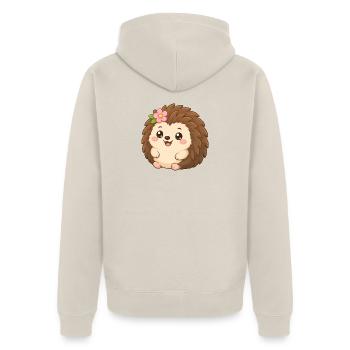 Hedgehog Flower Friend – Igel mit Blume - Unisex Premium Bio Zip Hoodie - Beige - Hinten - Thijin (182cm)