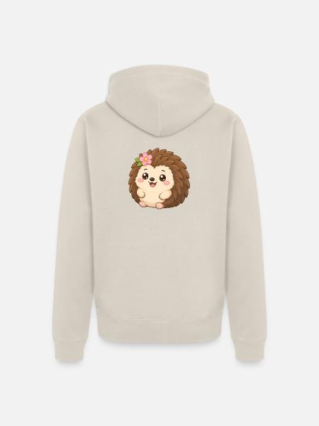 Hedgehog Flower Friend – Igel mit Blume - Unisex Premium Bio Zip Hoodie - Beige