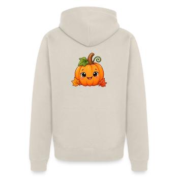 Süßer Kürbis – Herbst & Halloween T- Shirt - Unisex Premium Bio Zip Hoodie - Beige - Hinten - Thijin (182cm)