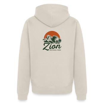 Retro Zion - Unisex Premium Bio Zip Hoodie - Beige - Hinten - Thijin (182cm)