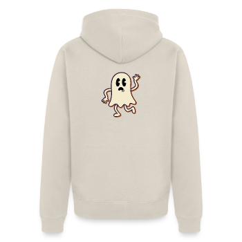 Retro ghost waving hello with a surprised face - Unisex Premium Bio Zip Hoodie - Beige - Hinten - Thijin (182cm)