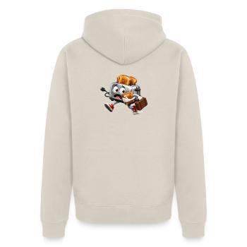Panischer Toaster auf der Flucht mit Toast - Unisex Premium Bio Zip Hoodie - Beige - Hinten - Thijin (182cm)