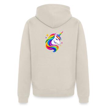Flammendes Regenbogeneinhorn - Unisex Premium Bio Zip Hoodie - Beige - Hinten - Thijin (182cm)