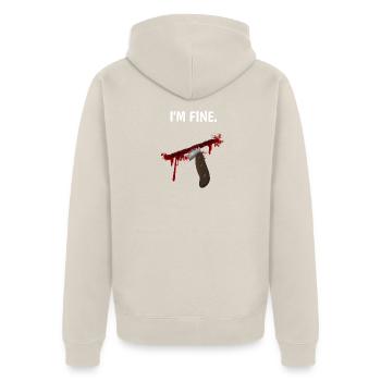 I'm fine - Messer mit Blutspritzern - Unisex Premium Bio Zip Hoodie - Beige - Hinten - Thijin (182cm)
