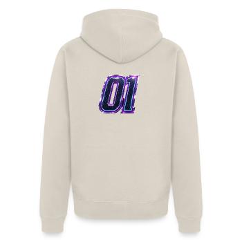 Neon 01 Carbonoptik Logo - Unisex Premium Bio Zip Hoodie - Beige - Hinten - Thijin (182cm)