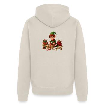 Elfen, der Weihnachten und Geschenke einpackt - Unisex Premium Bio Zip Hoodie - Beige - Hinten - Thijin (182cm)