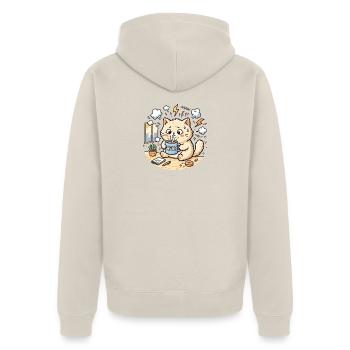 Gestresste Katze mit Kaffee-Bildunterschrift ASAP-Comic - Unisex Premium Bio Zip Hoodie - Beige - Hinten - Thijin (182cm)