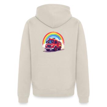 Kawaii Feuerwehr mit Regenbogen und Rauch Shirt - Unisex Premium Bio Zip Hoodie - Beige - Hinten - Thijin (182cm)