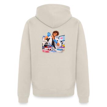 Wissenschaftler lächelt im farbenfrohen Labor - Unisex Premium Bio Zip Hoodie - Beige - Hinten - Thijin (182cm)