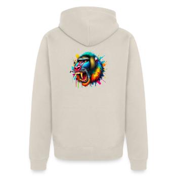 Mandrill-Affe - Unisex Premium Bio Zip Hoodie - Beige - Hinten - Thijin (182cm)