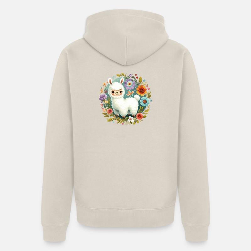 Floral avec un petit lama - Veste à capuche bio Premium Unisexe - beige