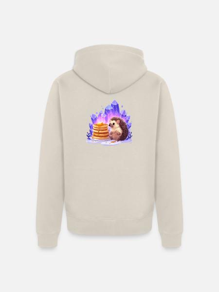 Hedgehog with pancakes and crystals - Unisex Premium Organic Zip Hoodie - beige