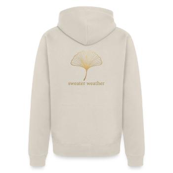 Ginkgo Gold Marmor – Edles Herbstblatt Geschenk - Unisex Premium Bio Zip Hoodie - Beige - Hinten - Thijin (182cm)