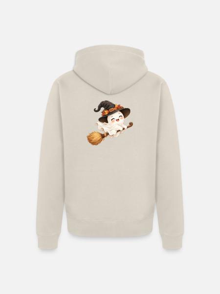 Halloween-Geist auf dem Hexenbesen - Unisex Premium Bio Zip Hoodie - Beige