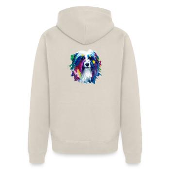 Altenglischer Schäferhund lebendige Ölmalerei Kunst - Unisex Premium Bio Zip Hoodie - Beige - Hinten - Thijin (182cm)