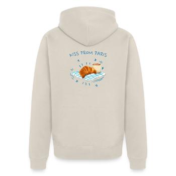 Ein Kuss aus Paris, Frankreich mit Croissant - Unisex Premium Bio Zip Hoodie - Beige - Hinten - Thijin (182cm)