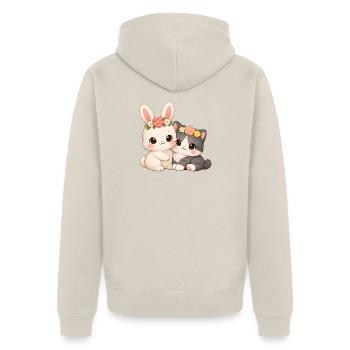 Lapin avec chat - Veste à capuche bio Premium Unisexe - beige - Dos - Thijin (182cm)