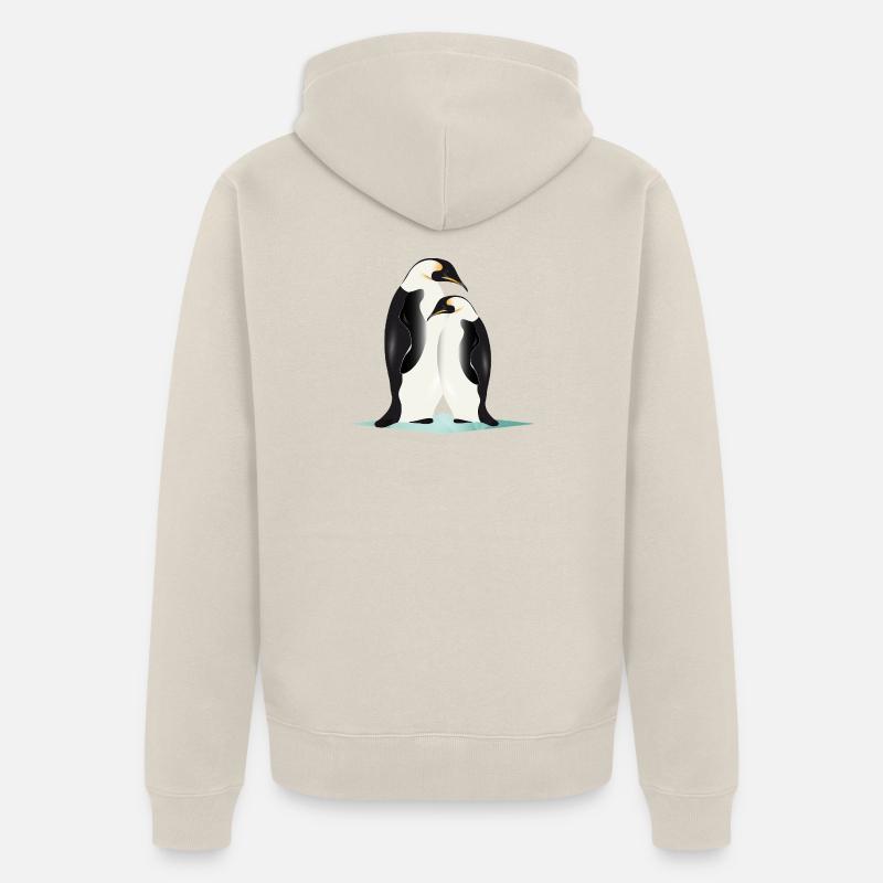 Deux pingouins élégamment dessinés - Veste à capuche bio Premium Unisexe - beige