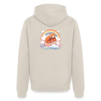 Red Panda in Rainbow Cloud Cake - Unisex Premium Organic Zip Hoodie - beige - Back - Thijin (182cm)