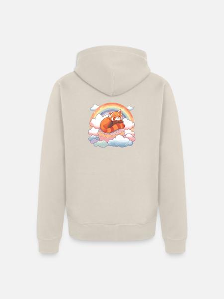 Red Panda in Rainbow Cloud Cake - Unisex Premium Organic Zip Hoodie - beige